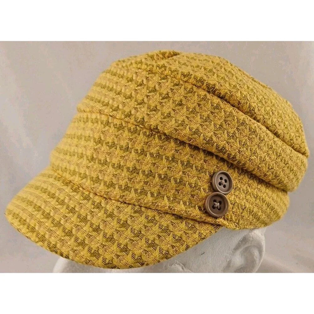Manhattan Hat Co (David & Young) Yellow Woven Diamond Newsboy Hat/Cap-EXCELLENT!